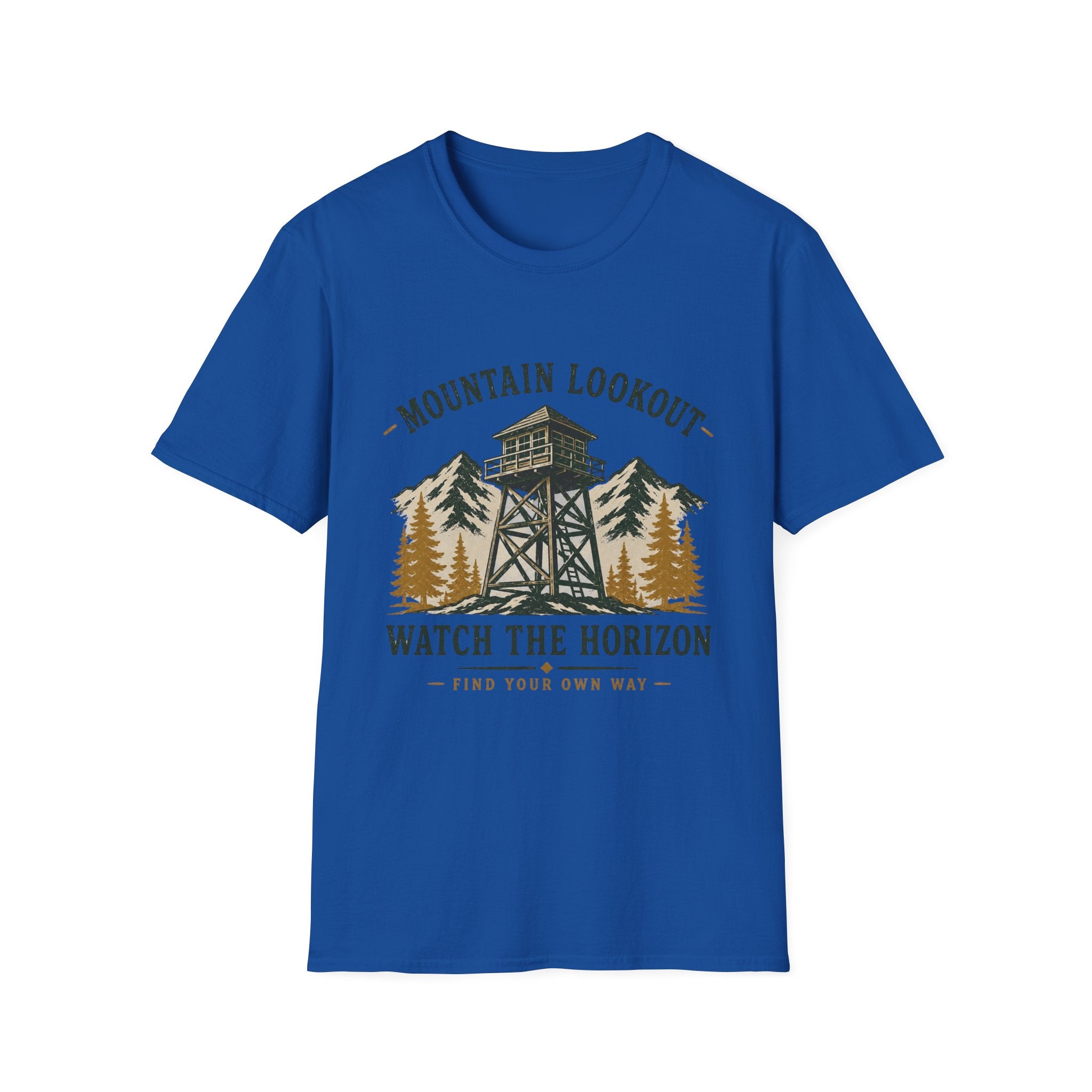 Mountain Lookout T‑Shirt — Watch the Horizon Forest Fire Tower Tee|Gildan® Softstyle 65000