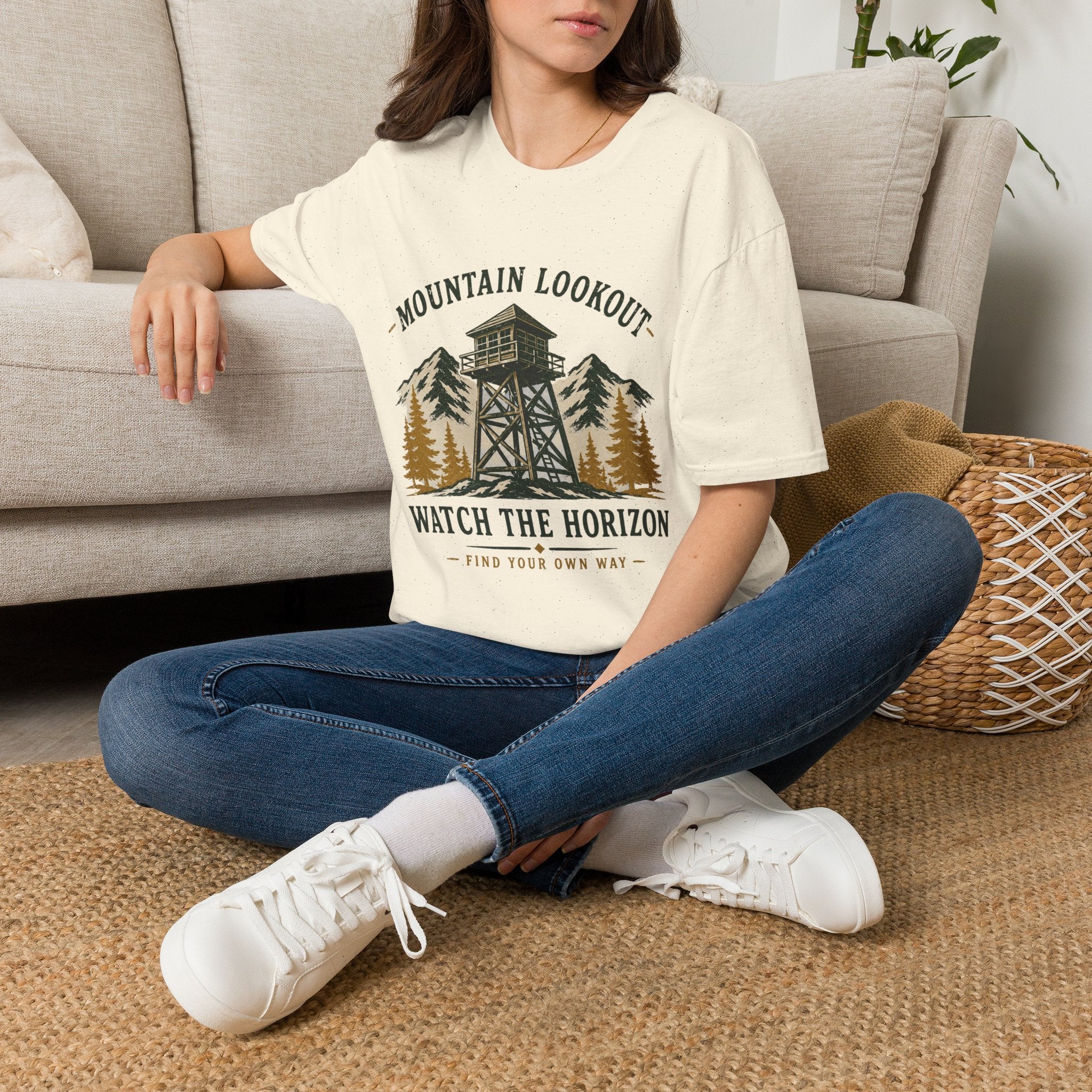 Mountain Lookout T‑Shirt — Watch the Horizon Forest Fire Tower Tee|Gildan® Softstyle 65000