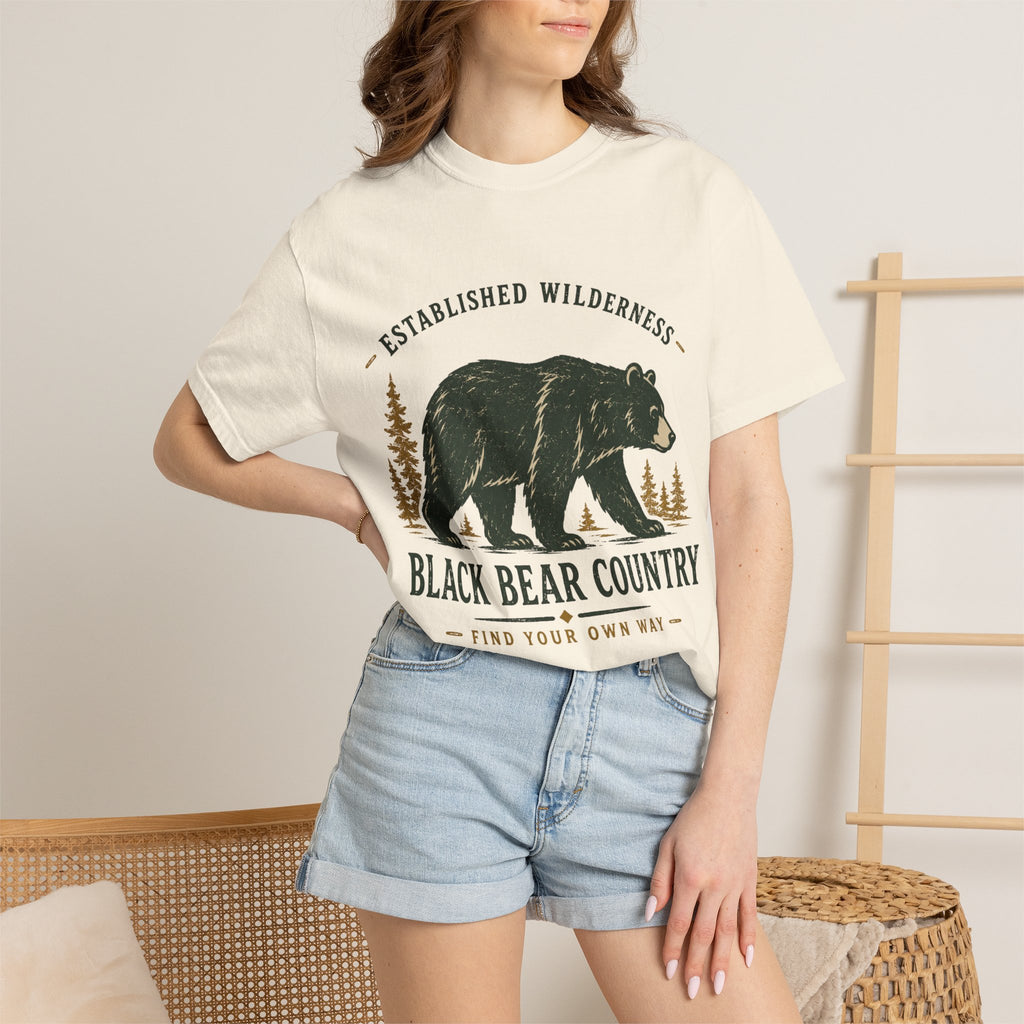 Black Bear Country T-Shirt — Vintage Wilderness Graphic Tee|Gildan® Softstyle 65000