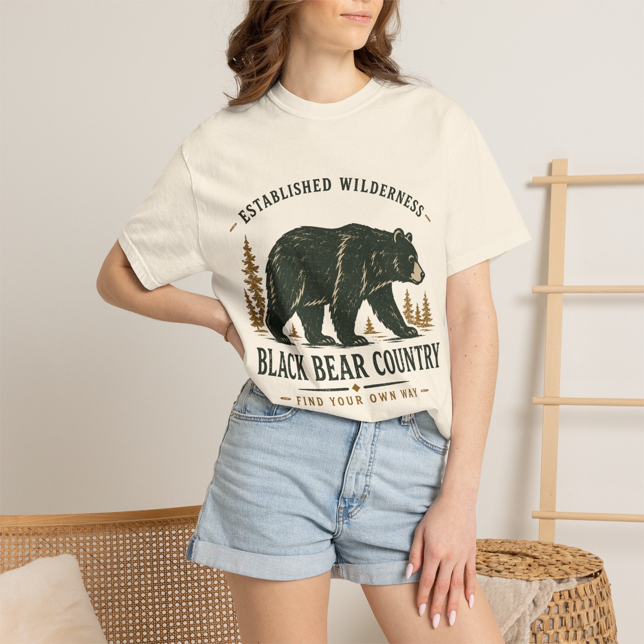 Black Bear Country T-Shirt — Vintage Wilderness Graphic Tee|Gildan® Softstyle 65000
