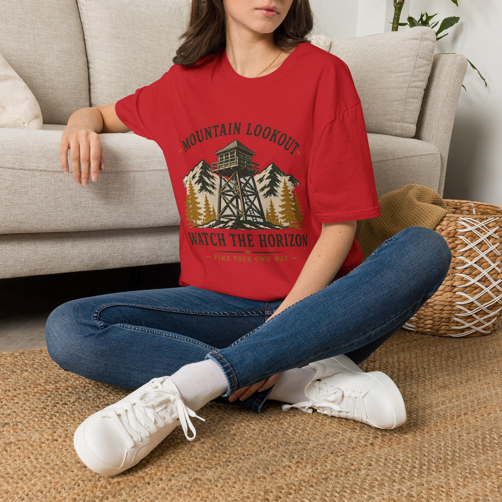 Mountain Lookout T‑Shirt — Watch the Horizon Forest Fire Tower Tee|Gildan® Softstyle 65000