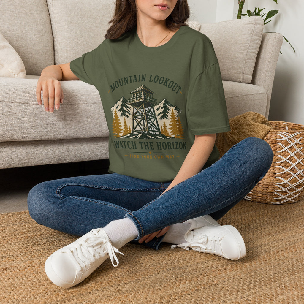 Mountain Lookout T‑Shirt — Watch the Horizon Forest Fire Tower Tee|Gildan® Softstyle 65000