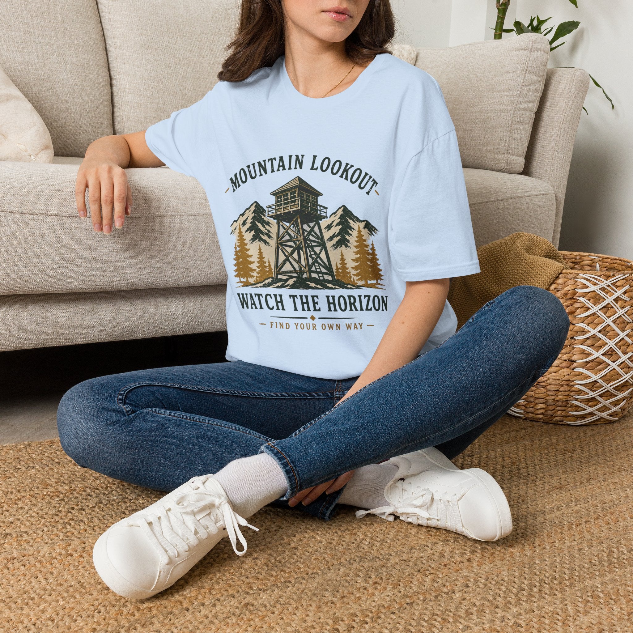 Mountain Lookout T‑Shirt — Watch the Horizon Forest Fire Tower Tee|Gildan® Softstyle 65000