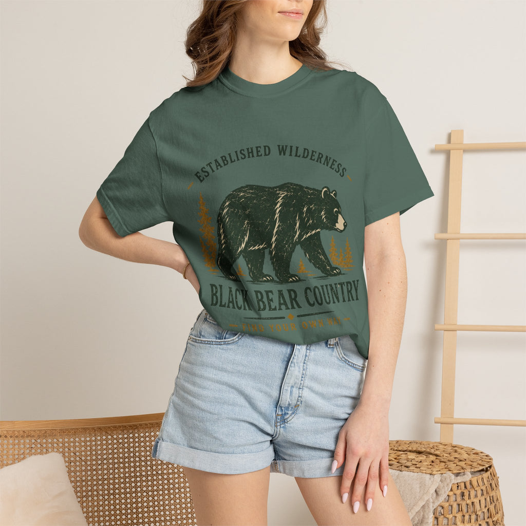 Black Bear Country T-Shirt — Vintage Wilderness Graphic Tee|Gildan® Softstyle 65000