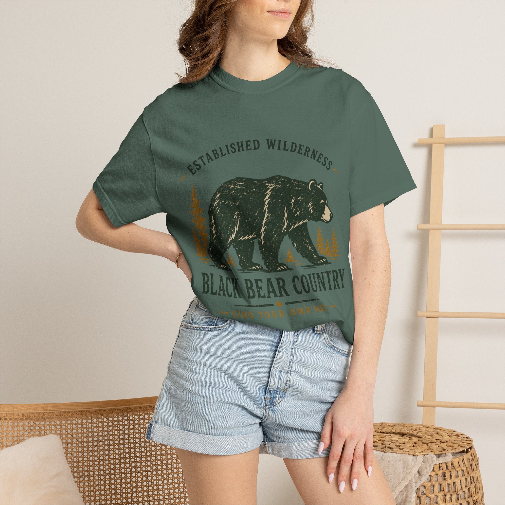 Black Bear Country T-Shirt — Vintage Wilderness Graphic Tee|Gildan® Softstyle 65000