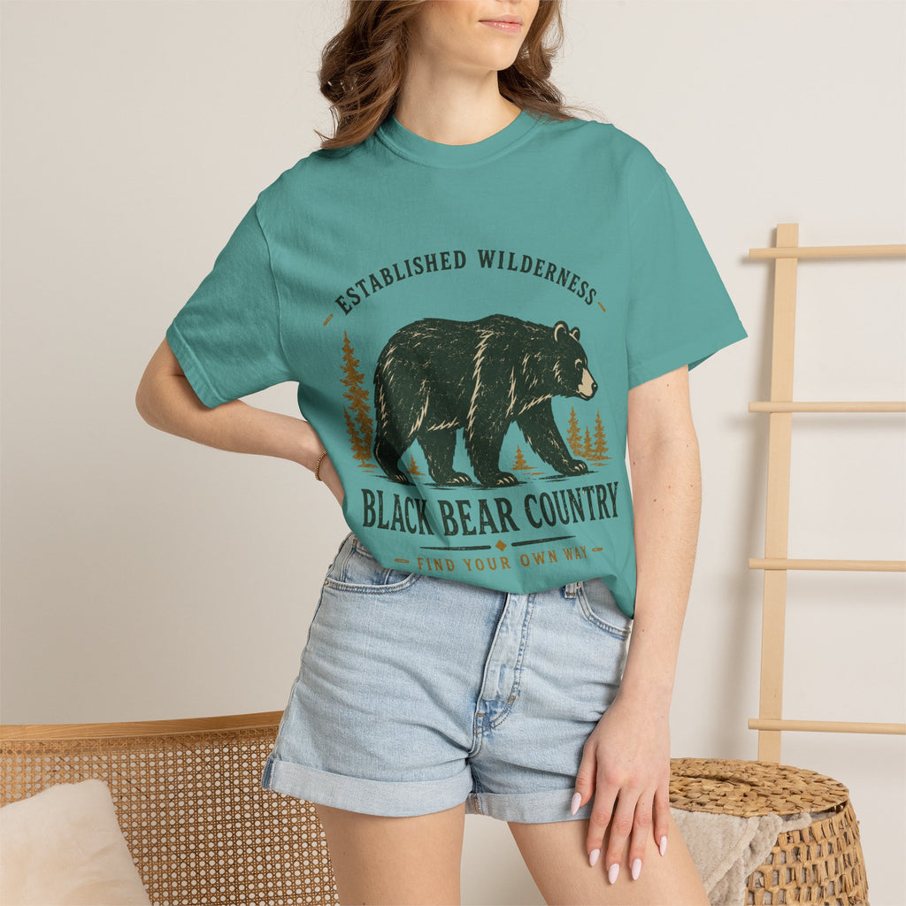 Black Bear Country T-Shirt — Vintage Wilderness Graphic Tee|Gildan® Softstyle 65000