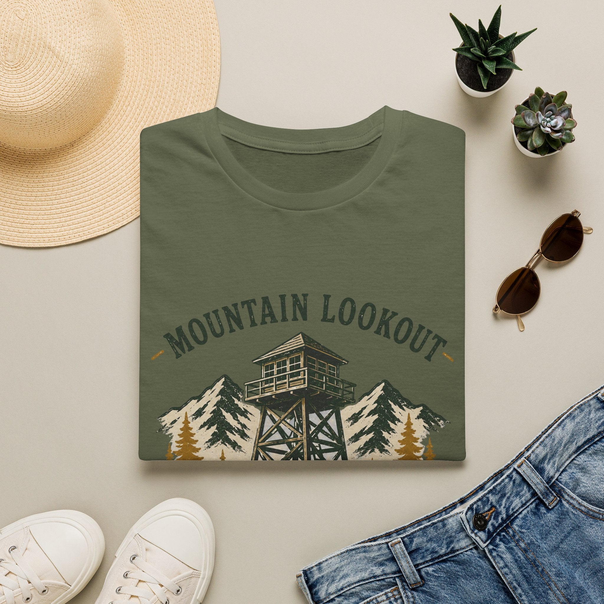 Mountain Lookout T‑Shirt — Watch the Horizon Forest Fire Tower Tee|Gildan® Softstyle 65000