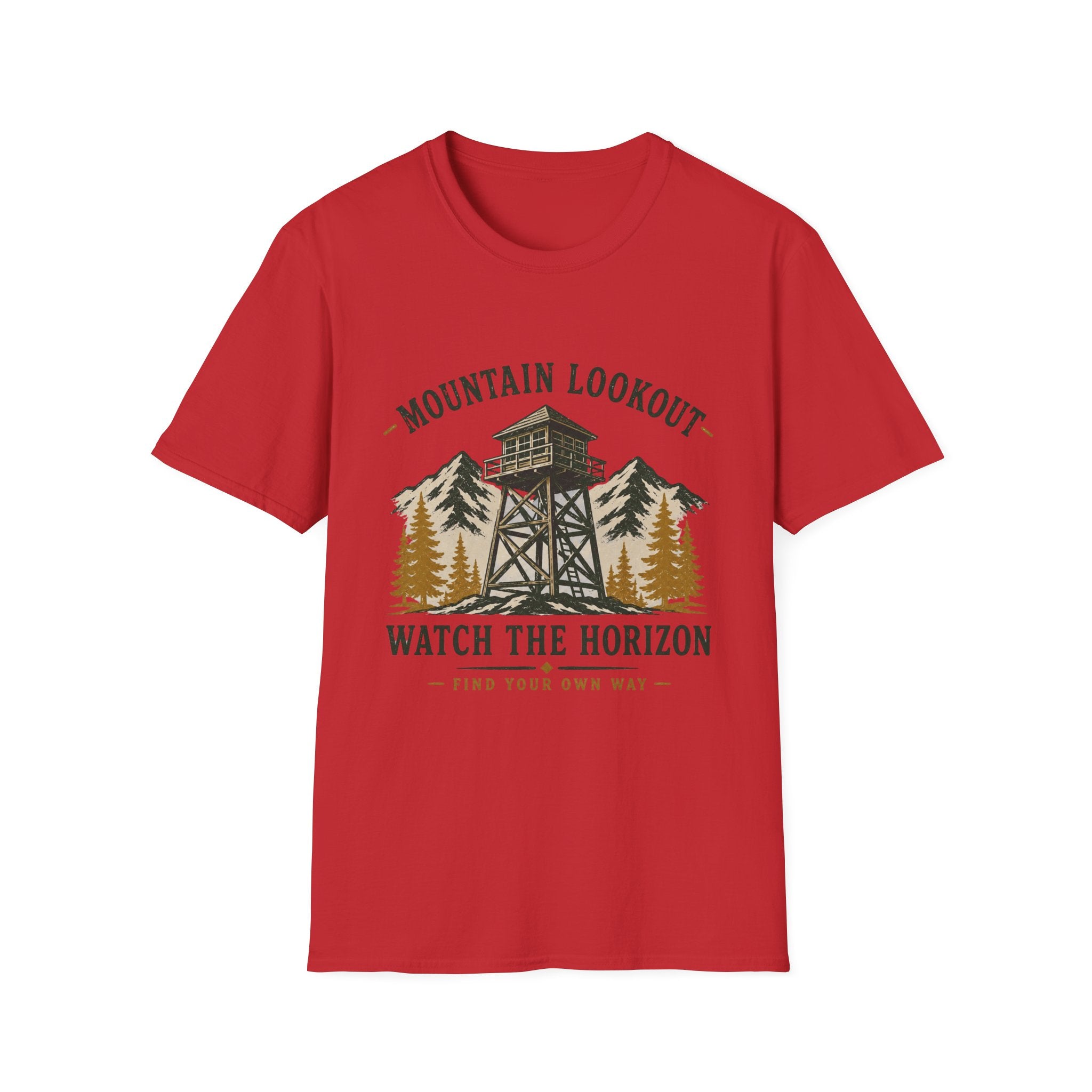 Mountain Lookout T‑Shirt — Watch the Horizon Forest Fire Tower Tee|Gildan® Softstyle 65000