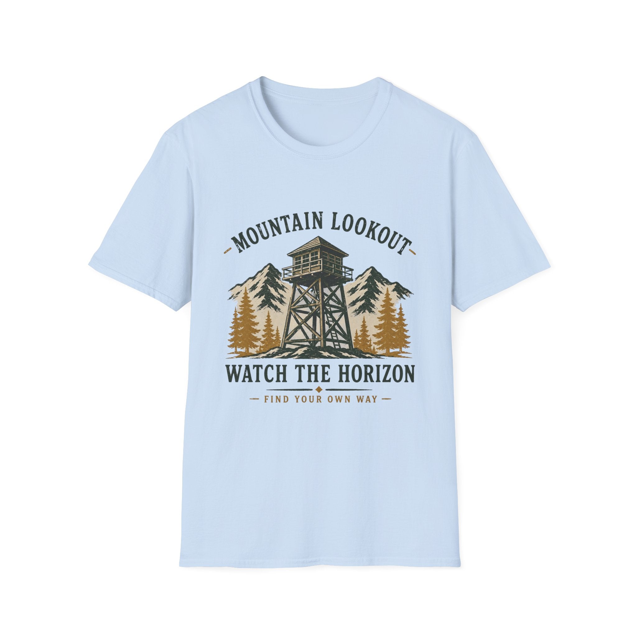 Mountain Lookout T‑Shirt — Watch the Horizon Forest Fire Tower Tee|Gildan® Softstyle 65000