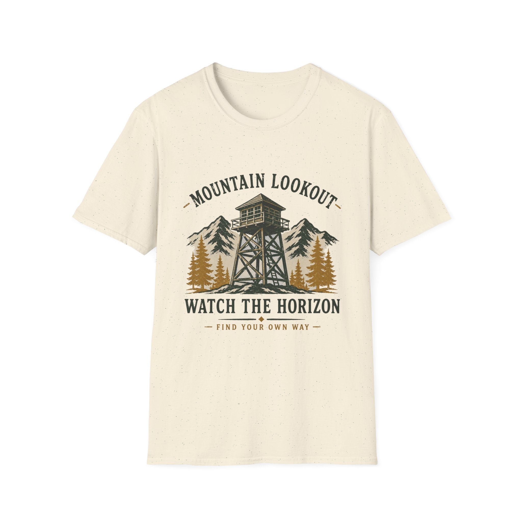 Mountain Lookout T‑Shirt — Watch the Horizon Forest Fire Tower Tee|Gildan® Softstyle 65000